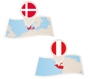 Denmark & Peru maps