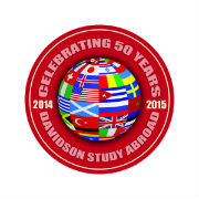 Study Abroad badge Globe of flags; celebrating 50 years of Davidson Study Abroad